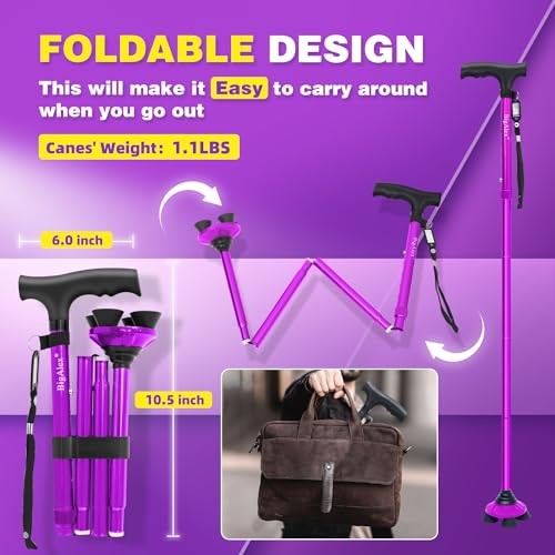Folding Walking Cane for Elderly Adjustable & Portable Walking Stick for