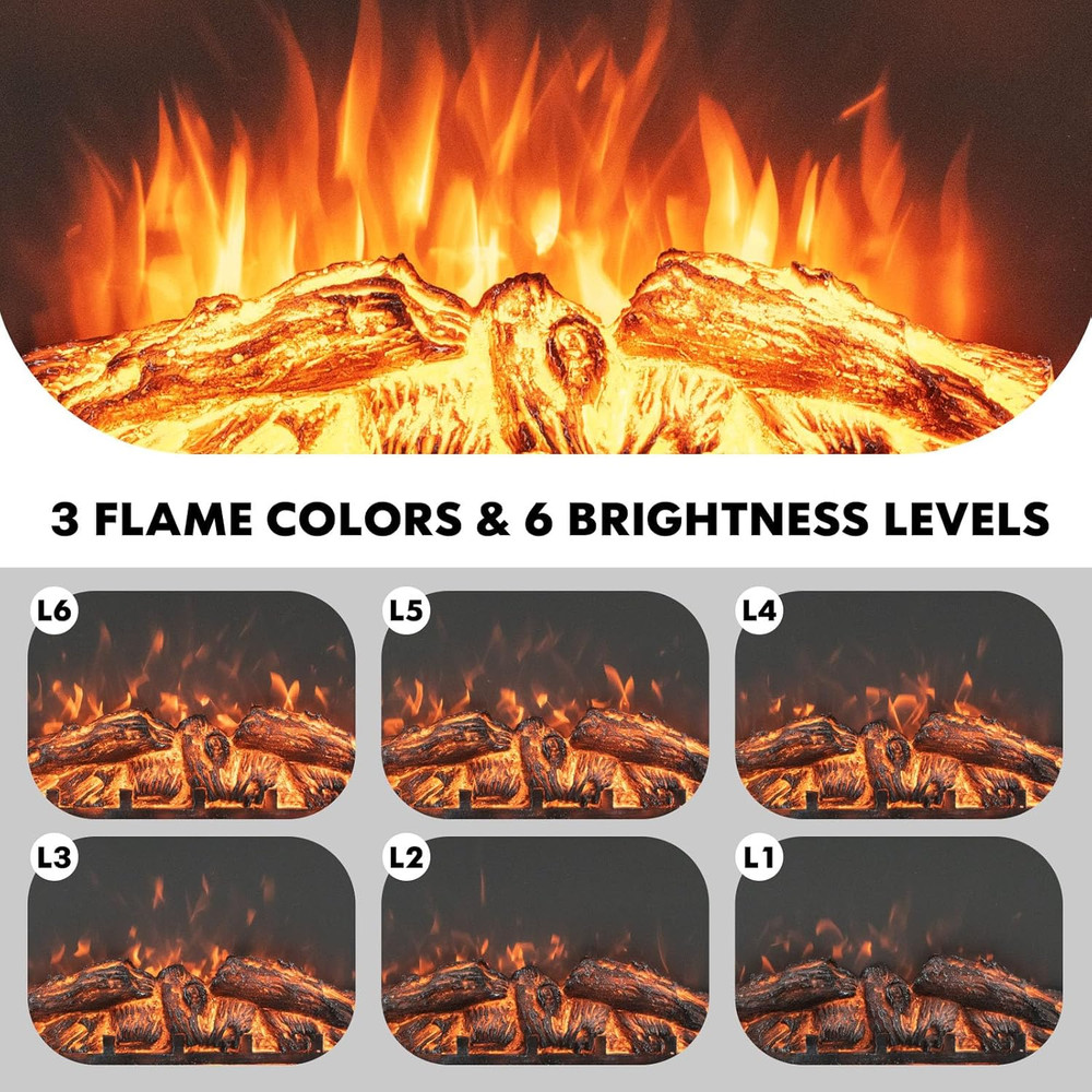 26" Electric Fireplace with Remote Control, Adjustable Flames & Timer