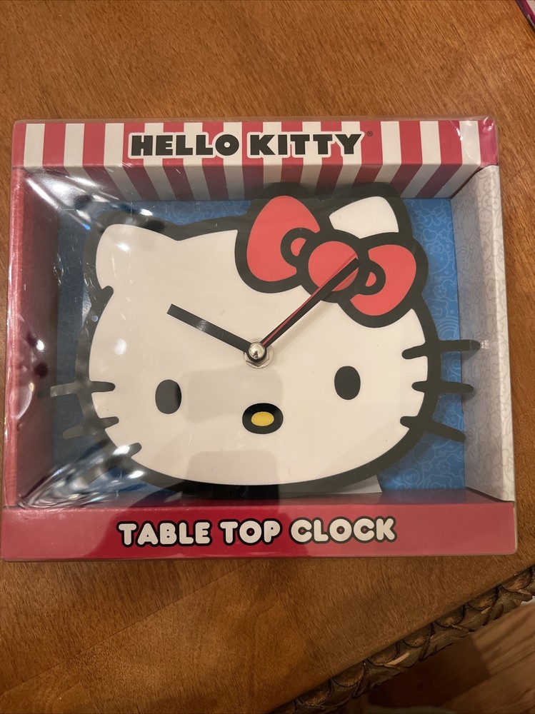 Sanrio Hello Kitty Face In Red Bow Table Top Clock/NIB Analog Display