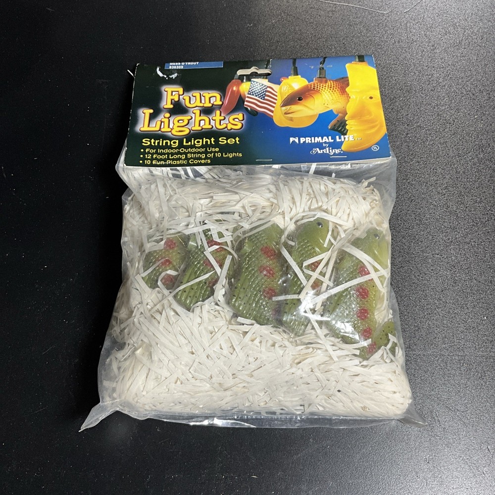 Vintage 2002 Primal Lite Mess'o'Trout Fun Lights String 12Ft String 10 Lights