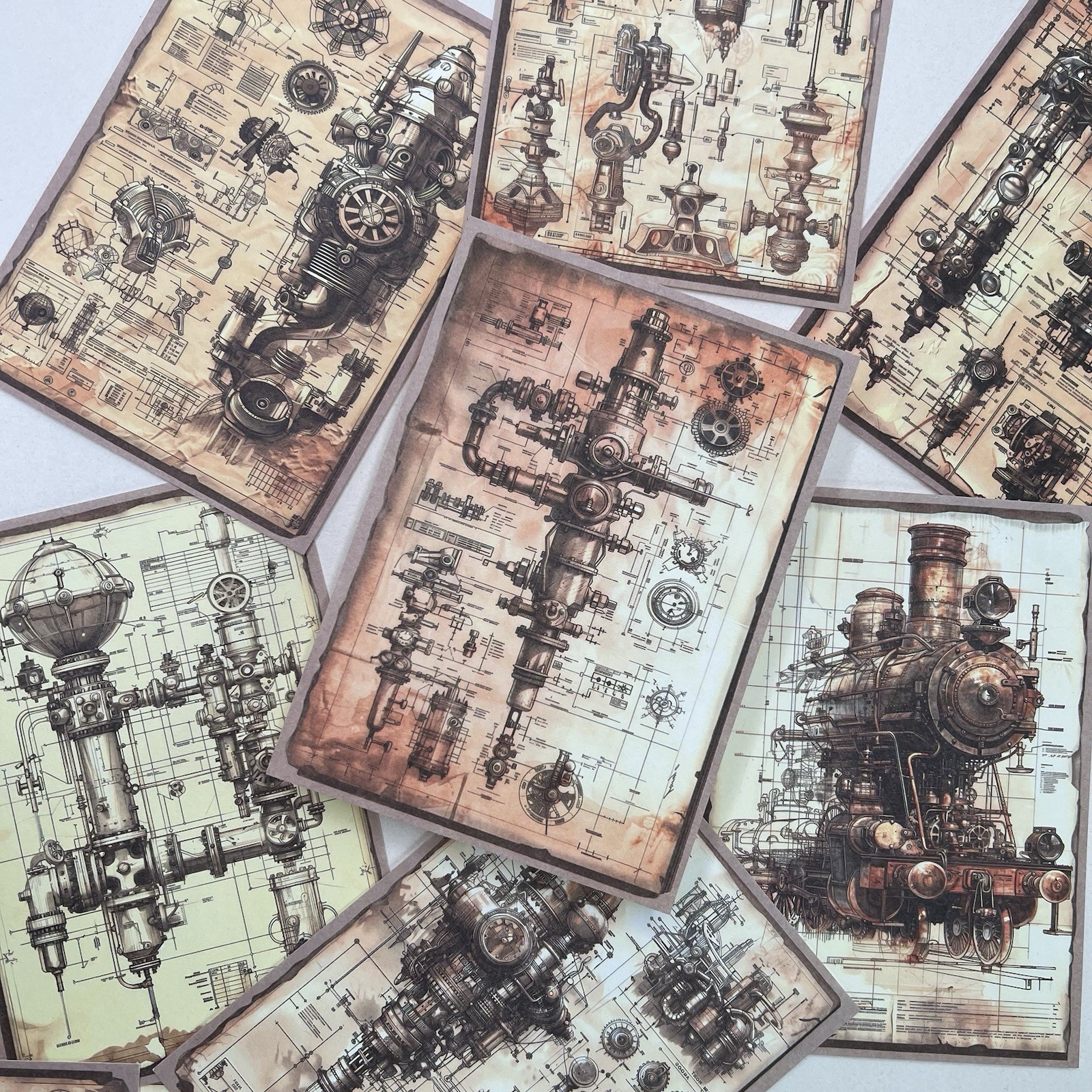 Mechanical Schematic Plans Paper Sheets Steampunk Junk Journal Collage