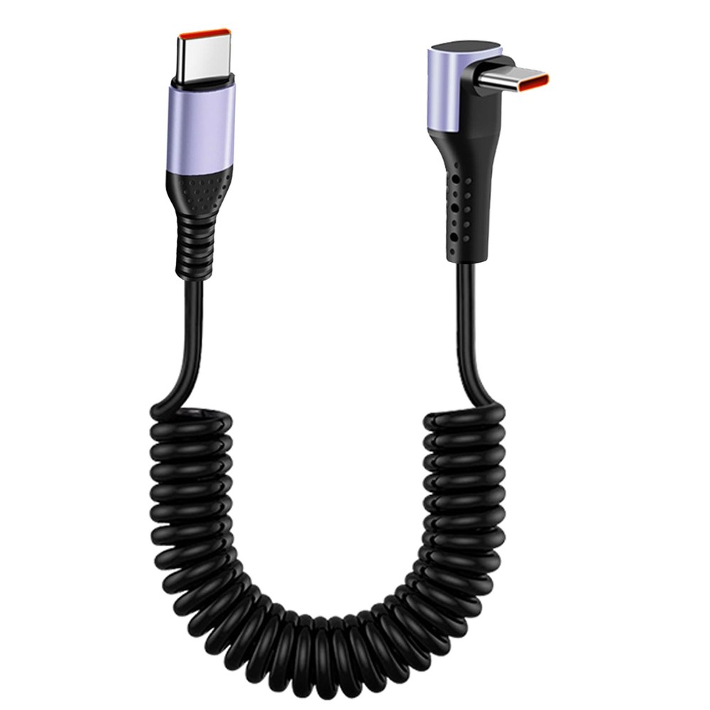 USB C To USB C Coiled Cable Right Angle Type C Spring 6A Fast Charging Cord