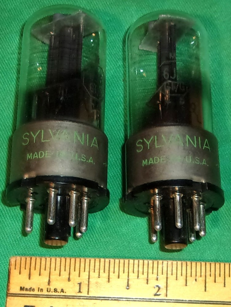 (2) SYLVANIA 6J5GT Audio Triodes Same Codes! Metal Base! Black Plates!
