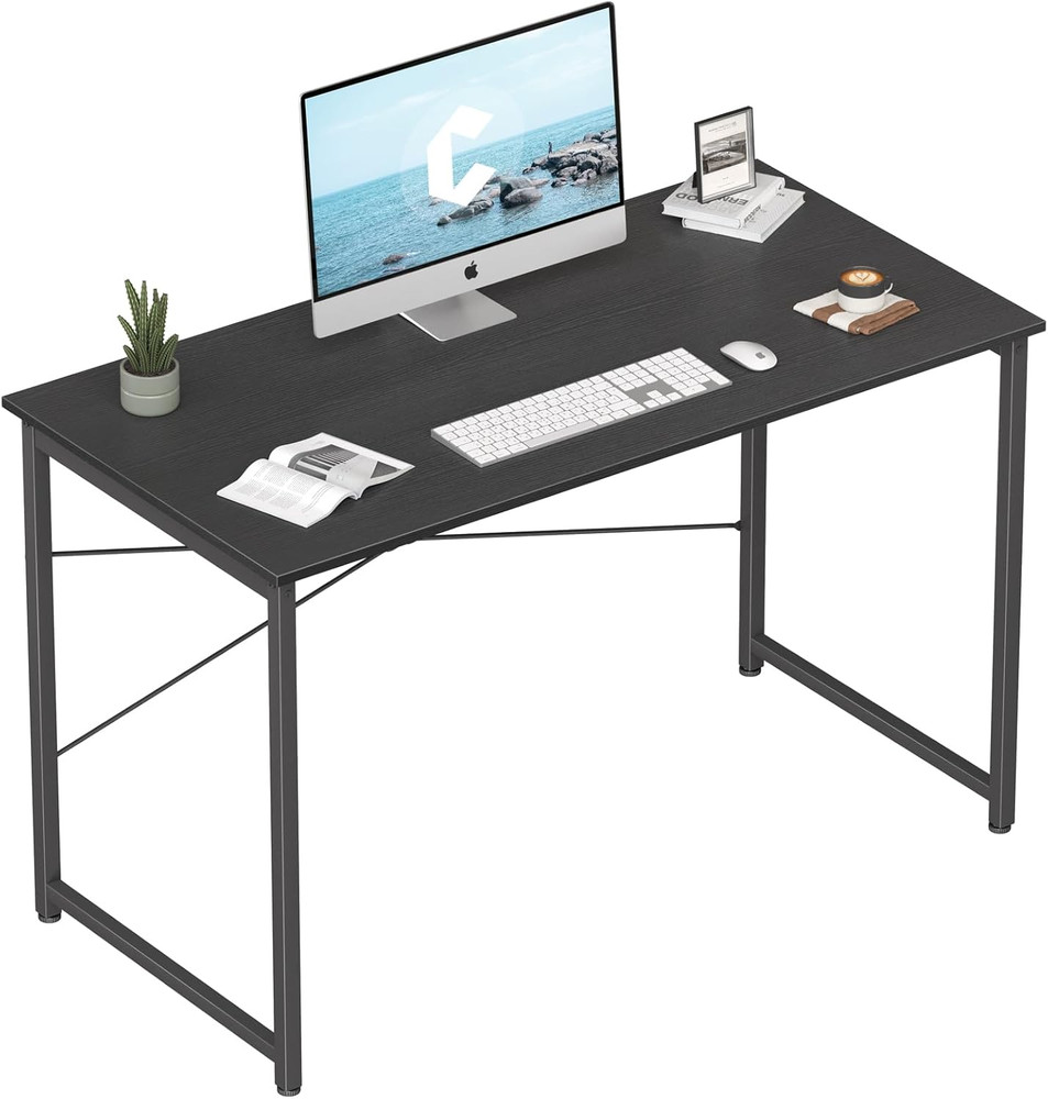 Computer Desk 47 Inch Black Ergonomic Table for Office Home Bedroom Work Study