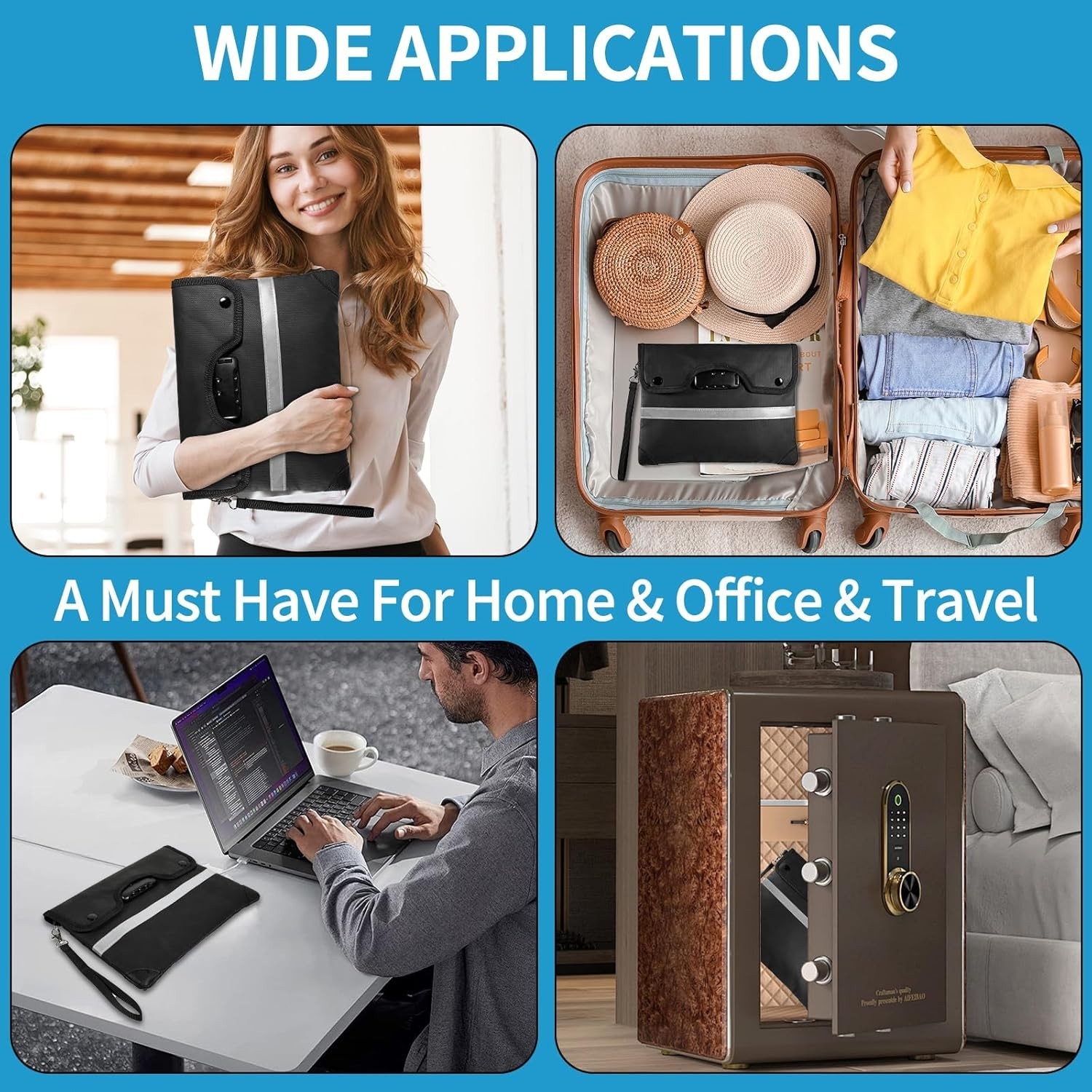 Fireproof Document Bag 38x31cm 6200°F Heat/Waterproof Safe Storage Bag with Lock