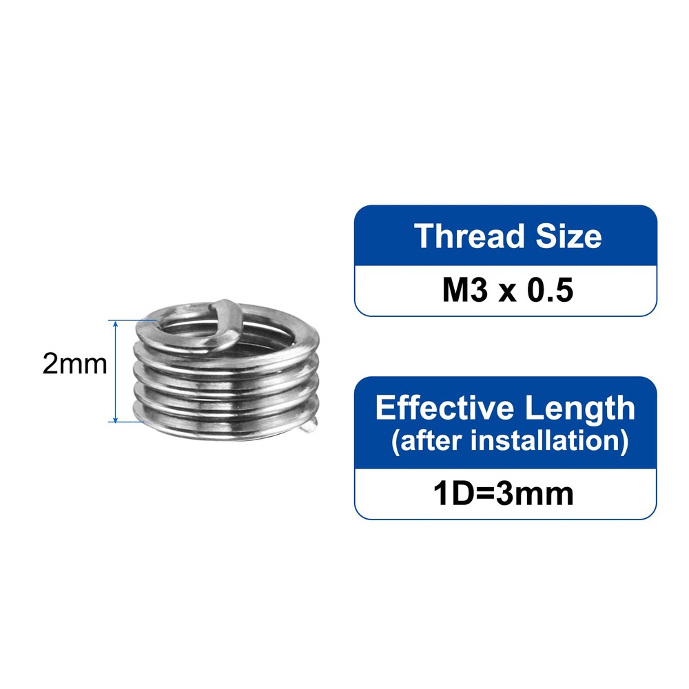 60pcs Wire Thread Inserts M3 x 0.5 1D Helical Threaded Sleeve