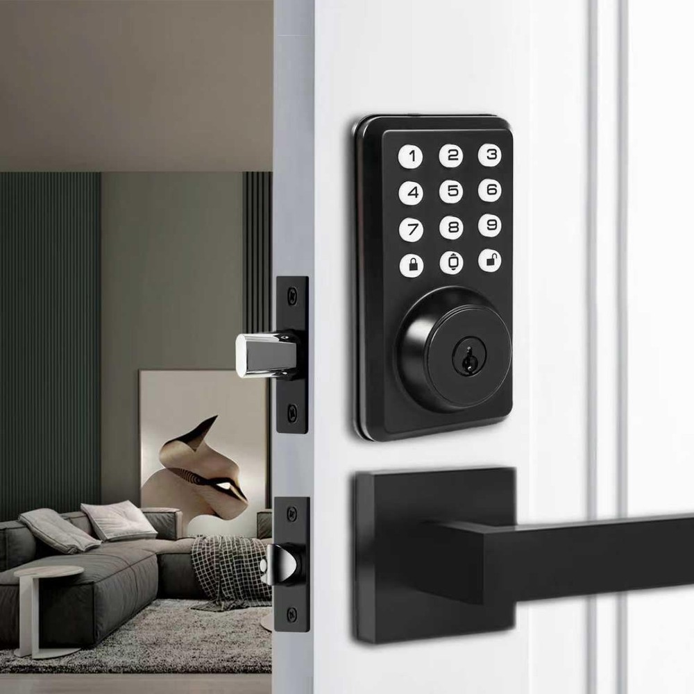 Front Door Handle Deadbolt Set Keyless Entry Doorbell Electronic Matte Black