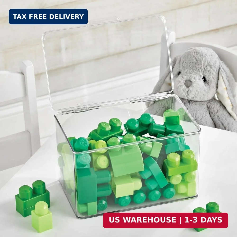 mDesign Set of 2 Storage Boxes with Lids - Stackable Plastic Storage Boxes for N