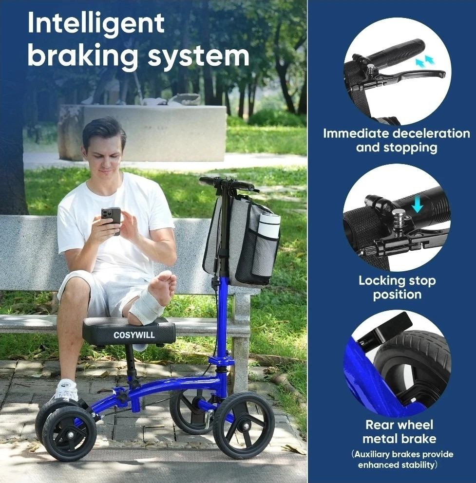COSYWILL Steerable Knee Scooter Walker Foldable Blue Color