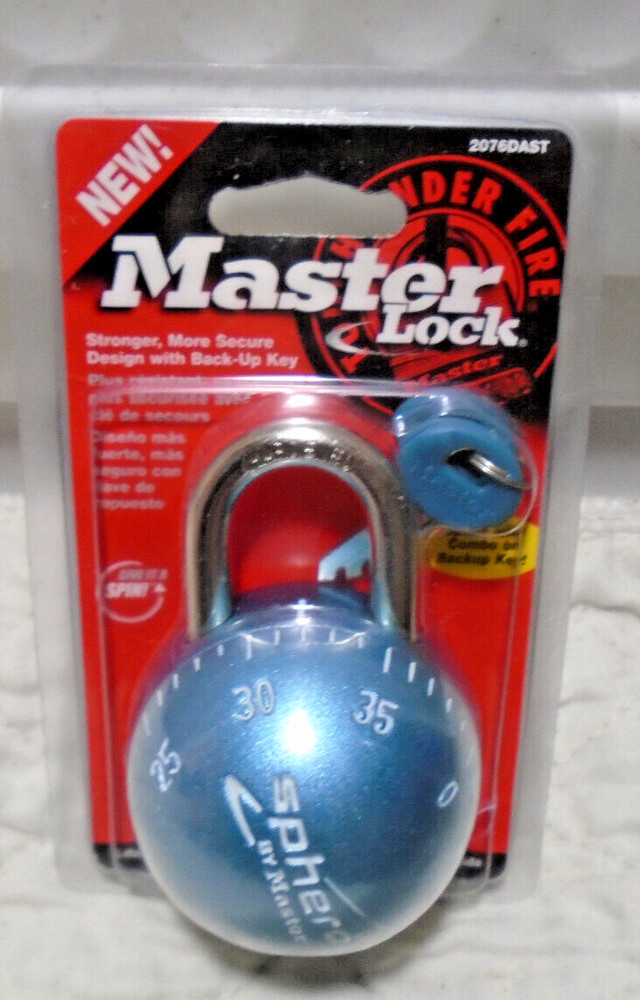 Master Lock Sphero Combination Lock Smooth Spin Padlock 2076DAST Blue W/Key