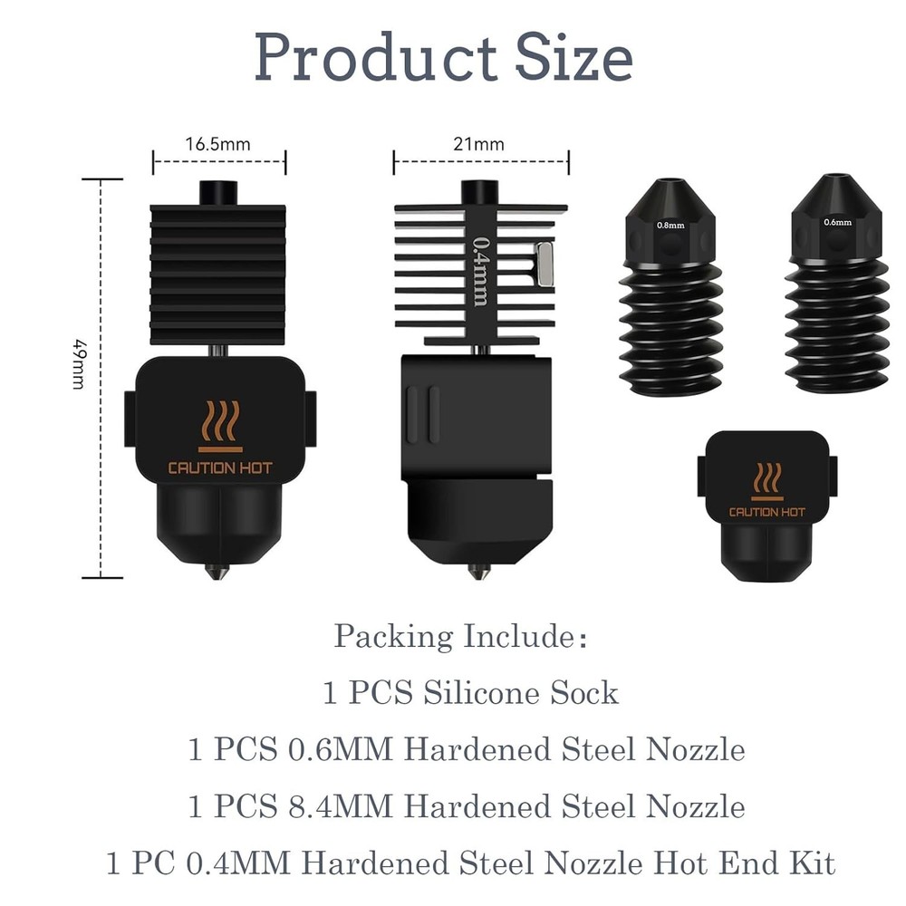Versatile Hotend Upgrade Kit for Bambu Lab A1 Mini – 3 Nozzle Sizes Available