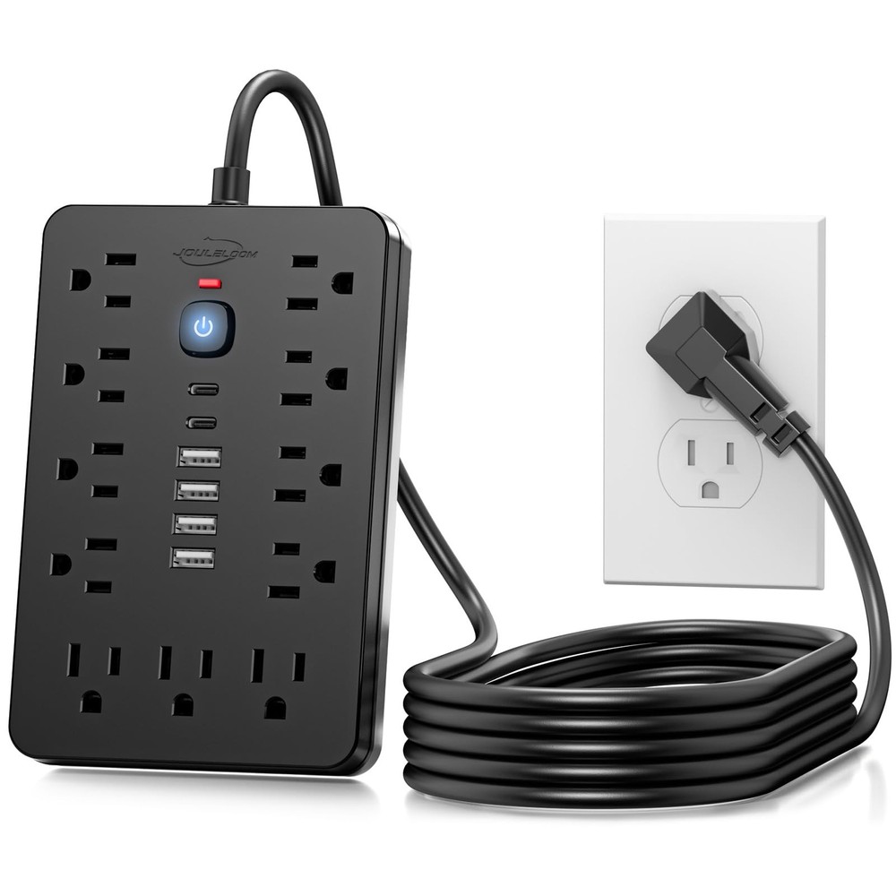 6 FT Flat Plug Surge Protector Power Strip,11 Multiple AC Outlets with 6 USB ...