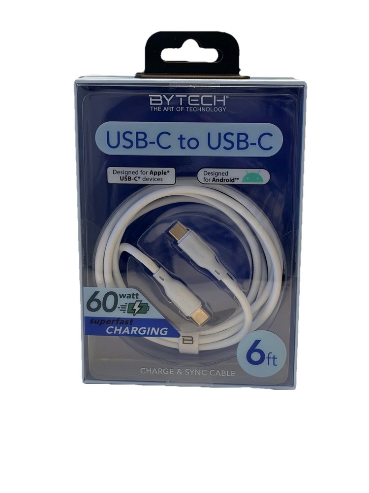 BYTECH USB-C to USB-C Cable 6ft 60W Superfast Charging Charge Sync New