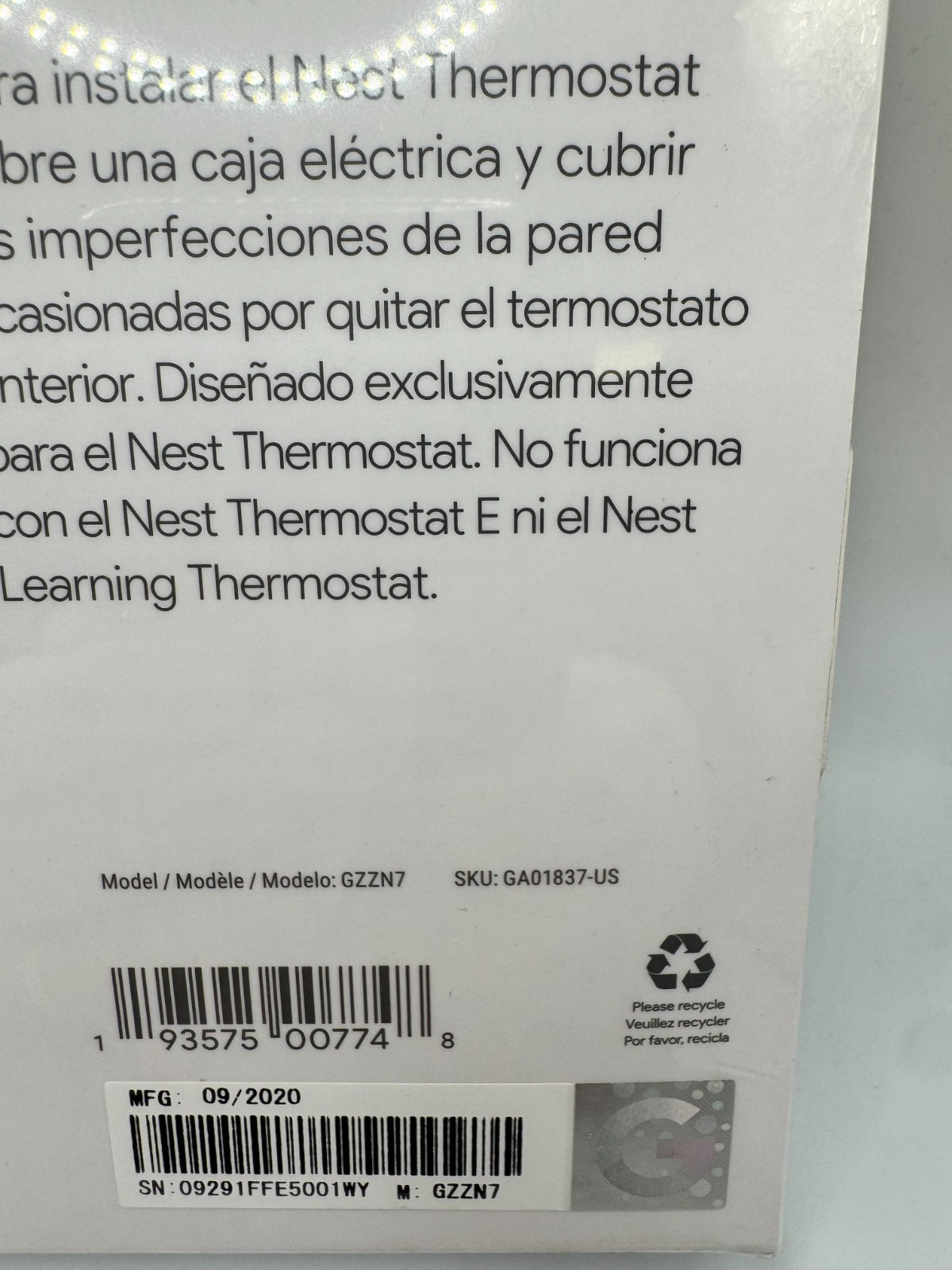 Google Nest GZZN7 Thermostat Trim Kit GA01837-US - Snow **E27**