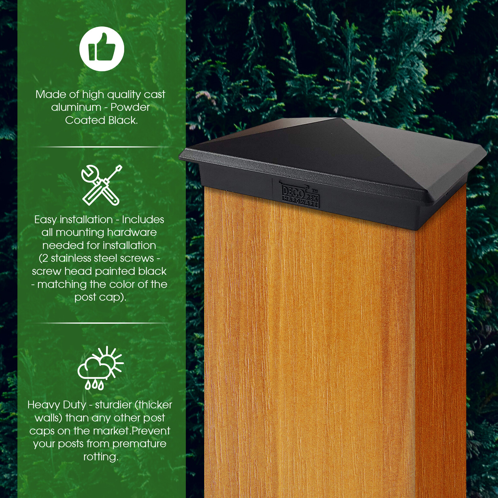 4" x 6" Heavy Duty Aluminium Pyramid Post Cap for Wood Posts - Black