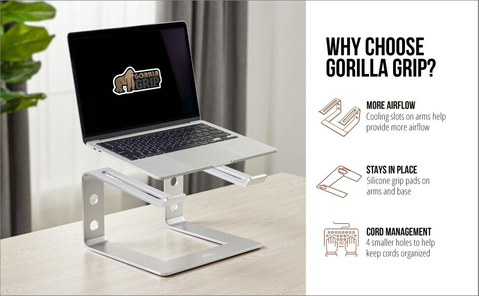 Gorilla Grip Ergonomic Laptop Computer Stand, Silver