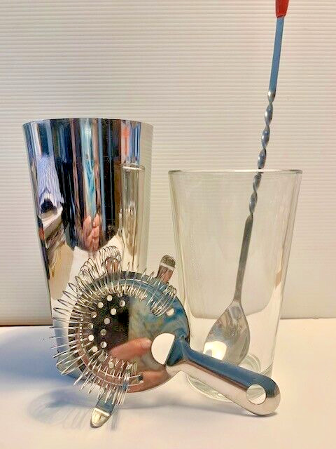 BAR MARTINI COCKTAIL SHAKER SET, Boston Shaker Bar Spoon Hawthorne Strainer