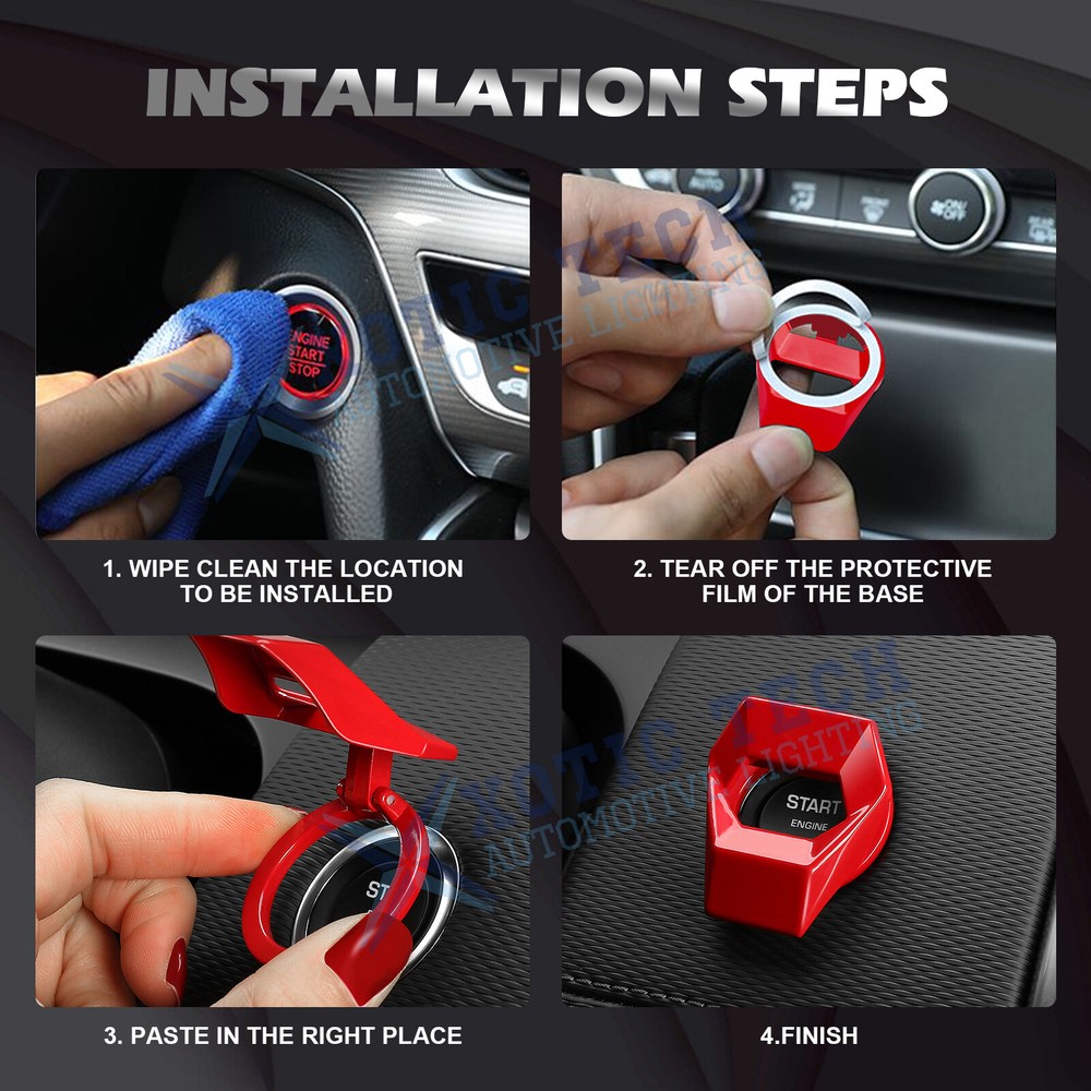 Gloss Red Engine Start Stop Push Button Switch Decor Cover Trim Car Accessories