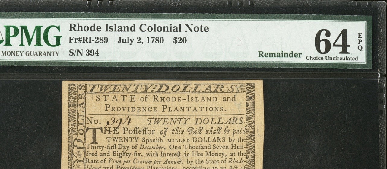 PMG 64. 1780 RHODE ISLAND Colonial Currency American Revolution Bank Note RI-289