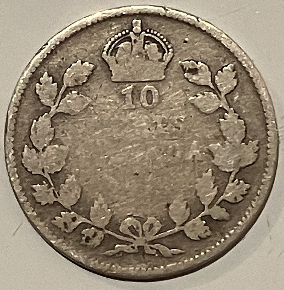 1914 George V Canada Silver 10 Cent Piece.