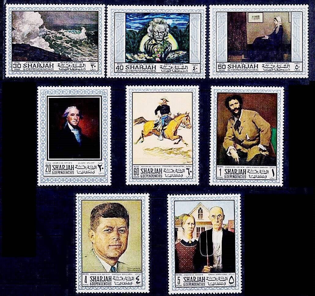 SHARJAH = AMERICAN PAINTINGS MNH KENNEDY, ROCKWELL, HOMER. HORSES