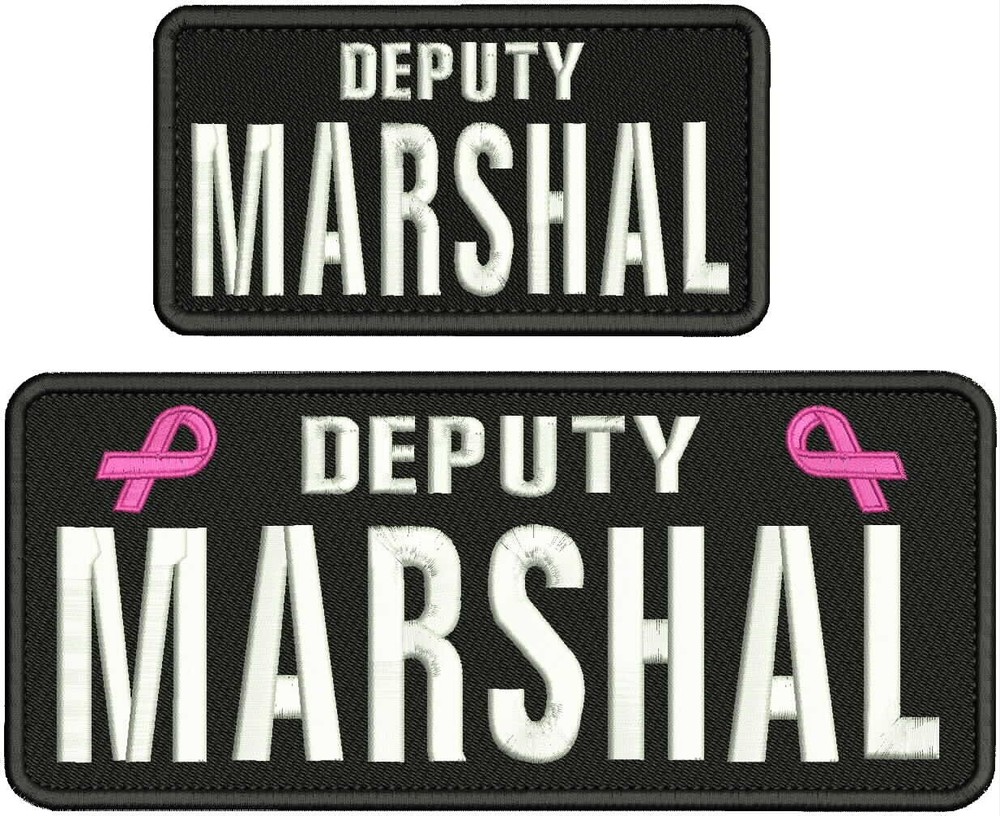DEPUTY MARSHAL EMB PATCH 4X10 AND 3X6 HOOK ON BACK White ON Black