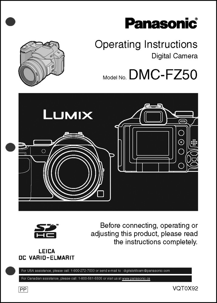 Panasonic Lumix DMC-FZ50  Camera User Guide Instruction Manual