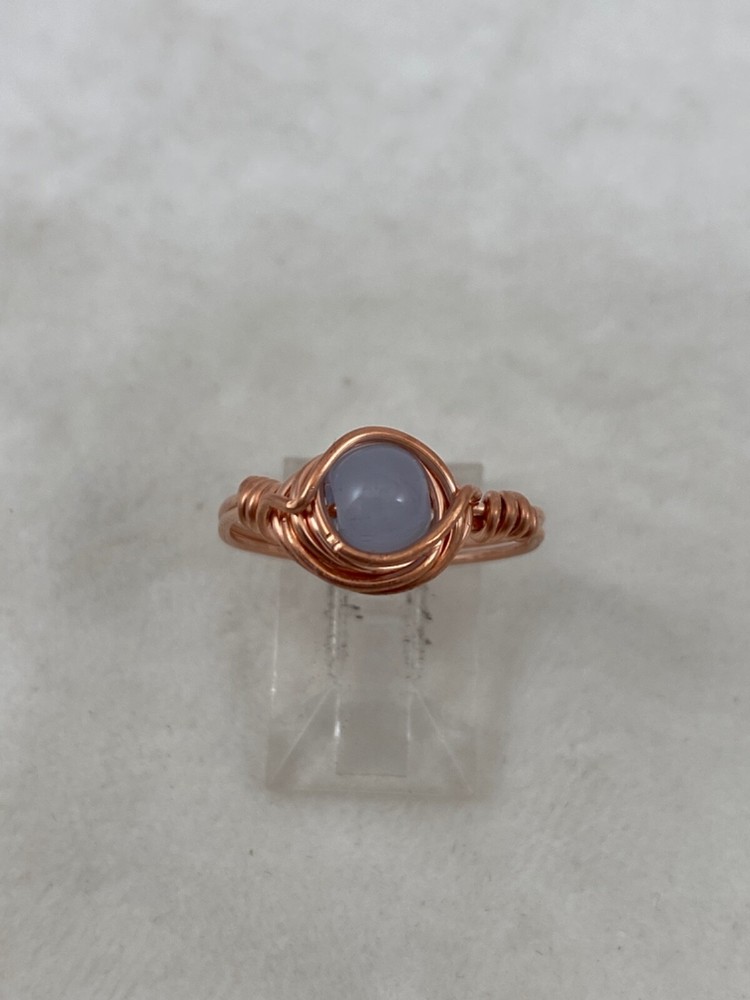 Handmade ~ Copper Wire Wrap ~ Glass Bead Ring Size 8 #218