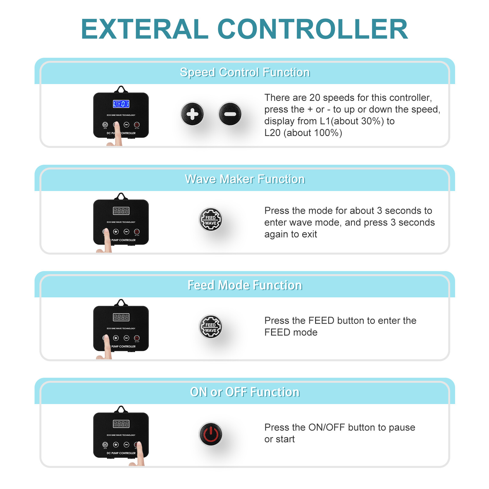 Aquarium 24V DC Water Pump with Controller , Submersible and Inline Return Pump