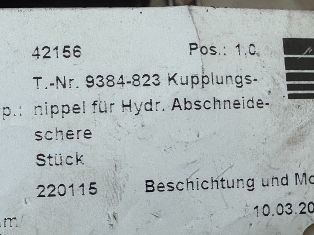 Stucchi 9384-823 Coupling - Nipple for Hydraulic Cutting