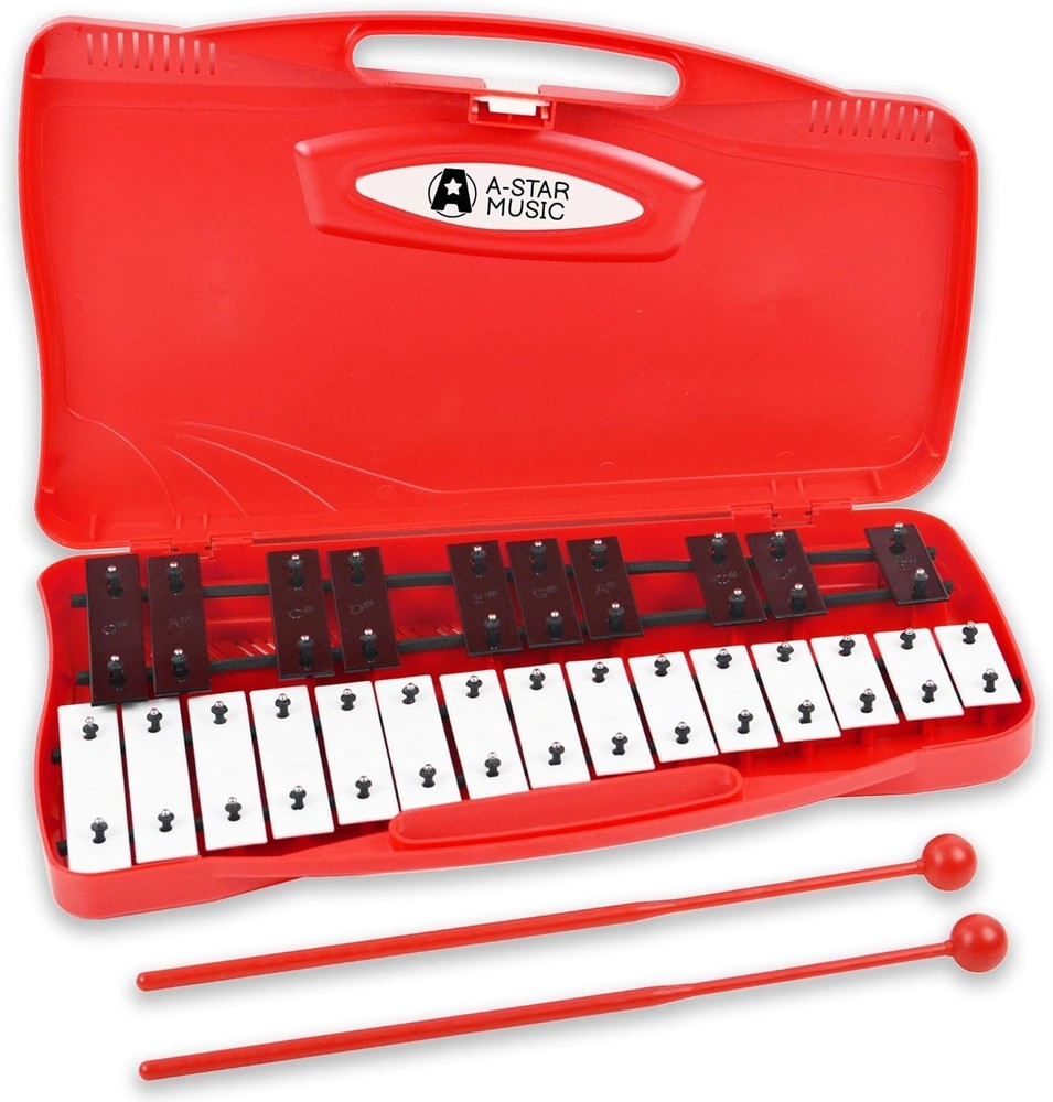 Lightweight 25-Note Glockenspiel with Piano Bars & Carrying Case - Educational