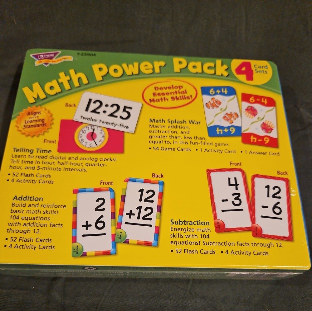 Trend Enterprises Math Power Pack (4 Card Sets) subtraction, time, addition