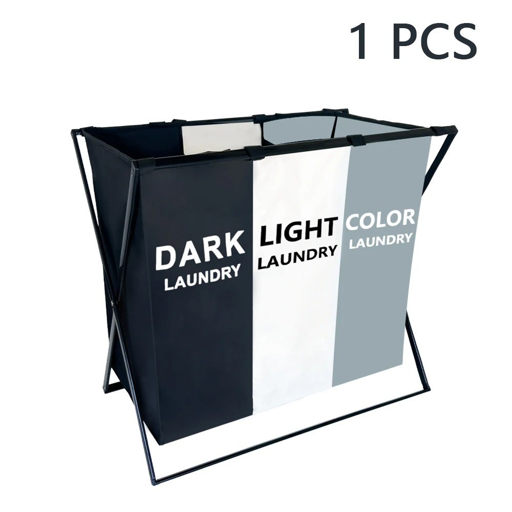 Foldable 3 Section Divided Large Laundry Hamper Basket for Dirty Clothes Storage