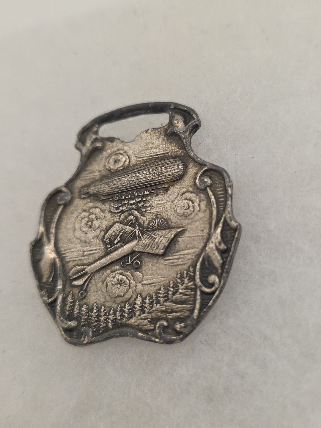 Circa 1900s Vintage Zeppelin Airship + Airplane Watch Fob