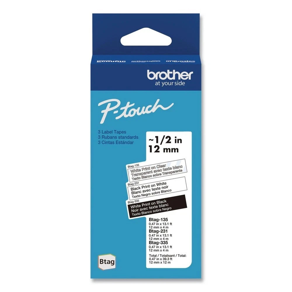 Brother P-Touch BTAG3M01 P-Touch Btag 3 Label Tapes WT on CL, BK on WT, WT on BK