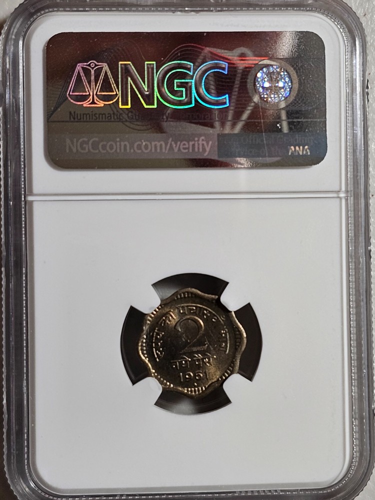 India 2 Paise 1961B NGC MS 65