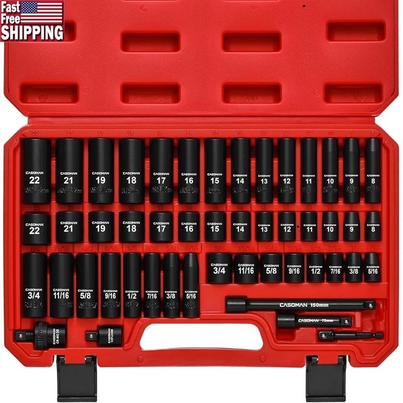 49pcs Chrome Vanadium Steel Socket Set Deep Shallow 3/8 Drive Impact Tool Case
