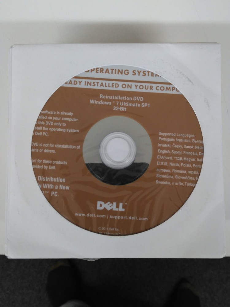 Dell Windows 7  Ultimate 32 Bit Reinstallation SP1 DVD Disc SEALED!