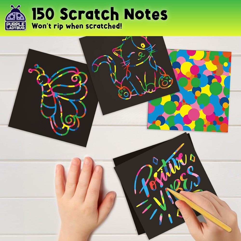 Scratch Art Mini Notes for Kids – set with 150 Rainbow Sheets with Stylus