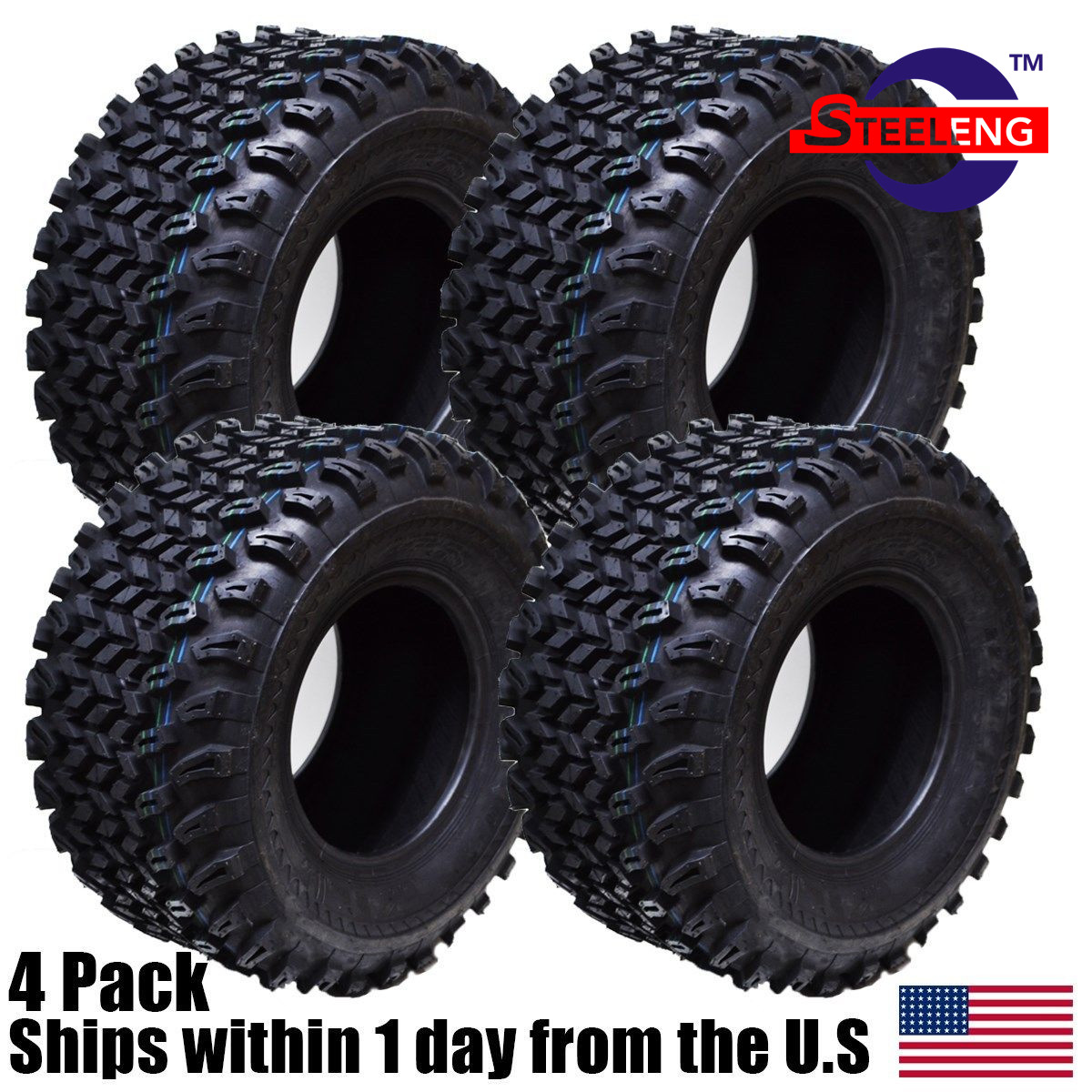 Set of 4 New Golf Cart STEELENG All Terrain Tires 22"x11"-10" 4PLY