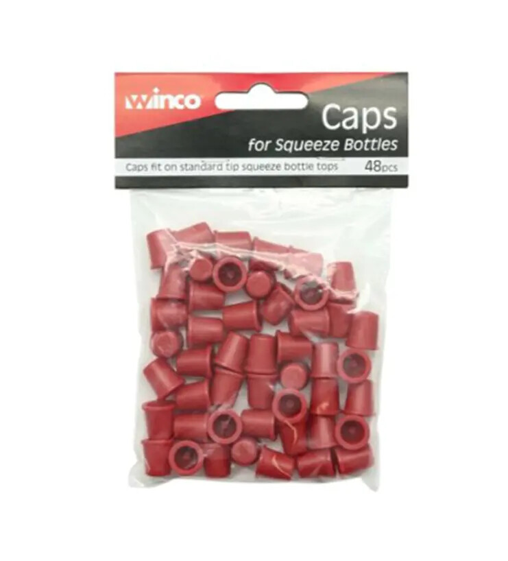 Winco PSW-CAP Red Squeeze Bottle Cap - 48 Per Pack