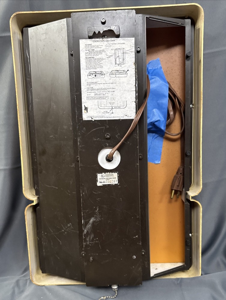 Coors - Lighted Clock - Light Untested (no bulb) / Panel Missing / Clock Stuck