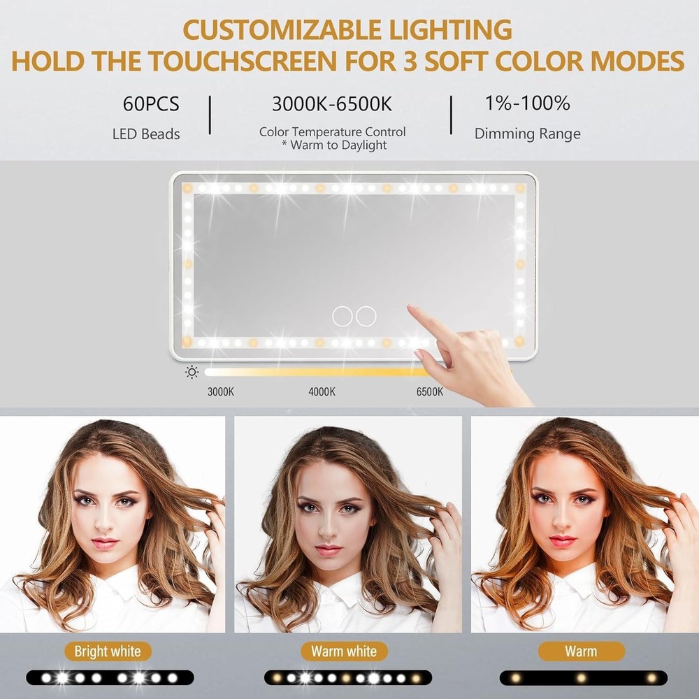 2 Pack Rechargeable LED Car Visor Mirror with Light - 3 Color Modes, Dimmable...