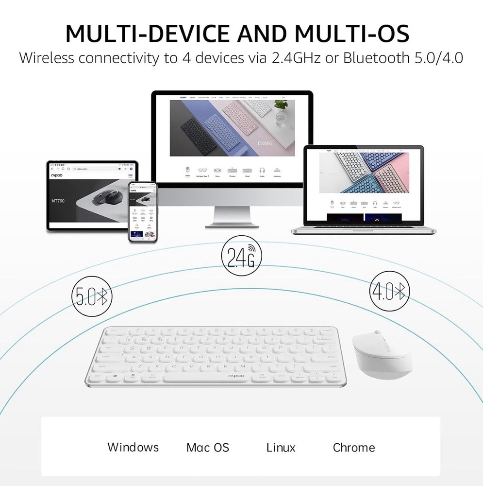 9010M Multi-Device Keyboard and Mouse Combo 2.4GHz Bluetooth Wireless