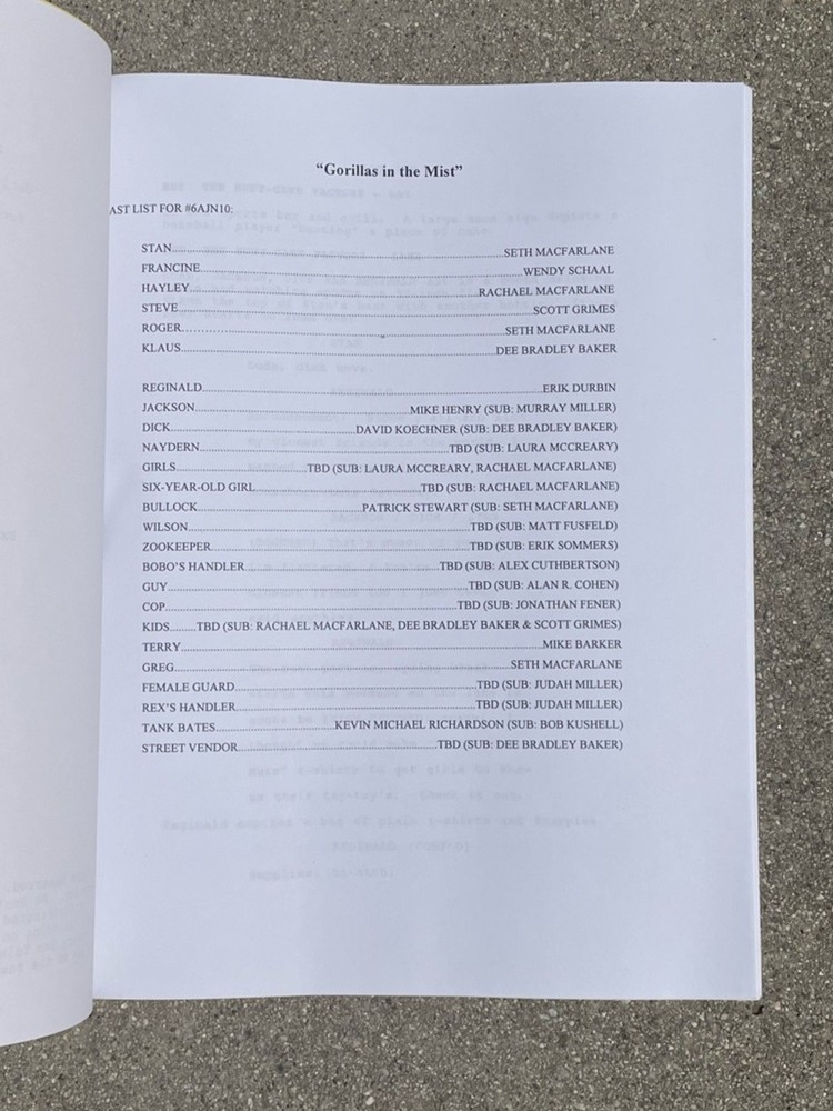 American Dad 2011 Production Used Table Draft Script Gorillas in the Midst