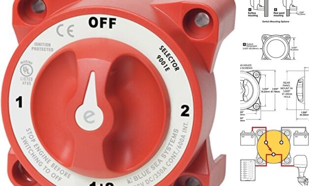 9001E e-Series Compact Battery 4 Position Selector 32V Switch Selector 4 Pos.