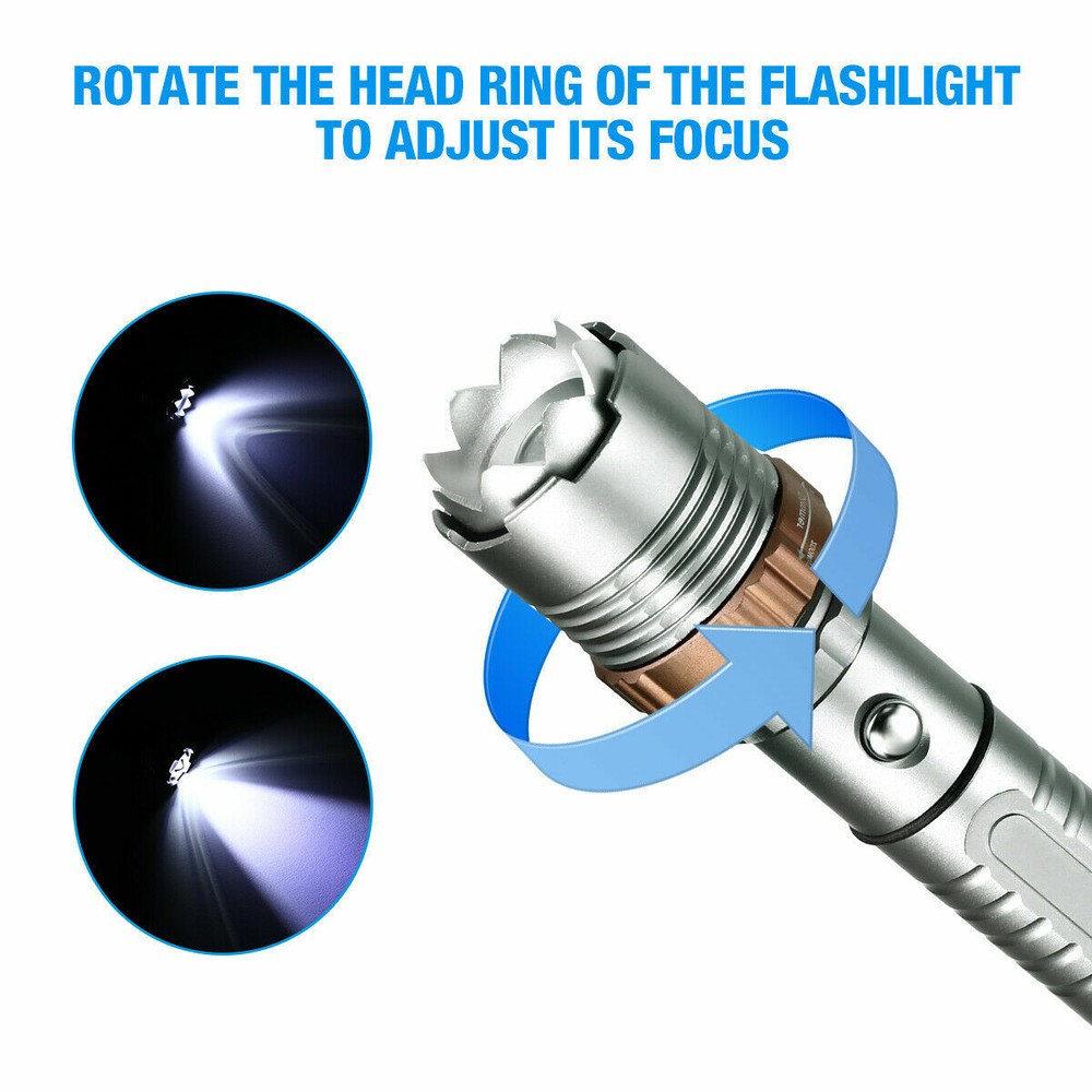Super Bright LED Tactical Flashlight Torch Rechargeable Work Light Waterproof
