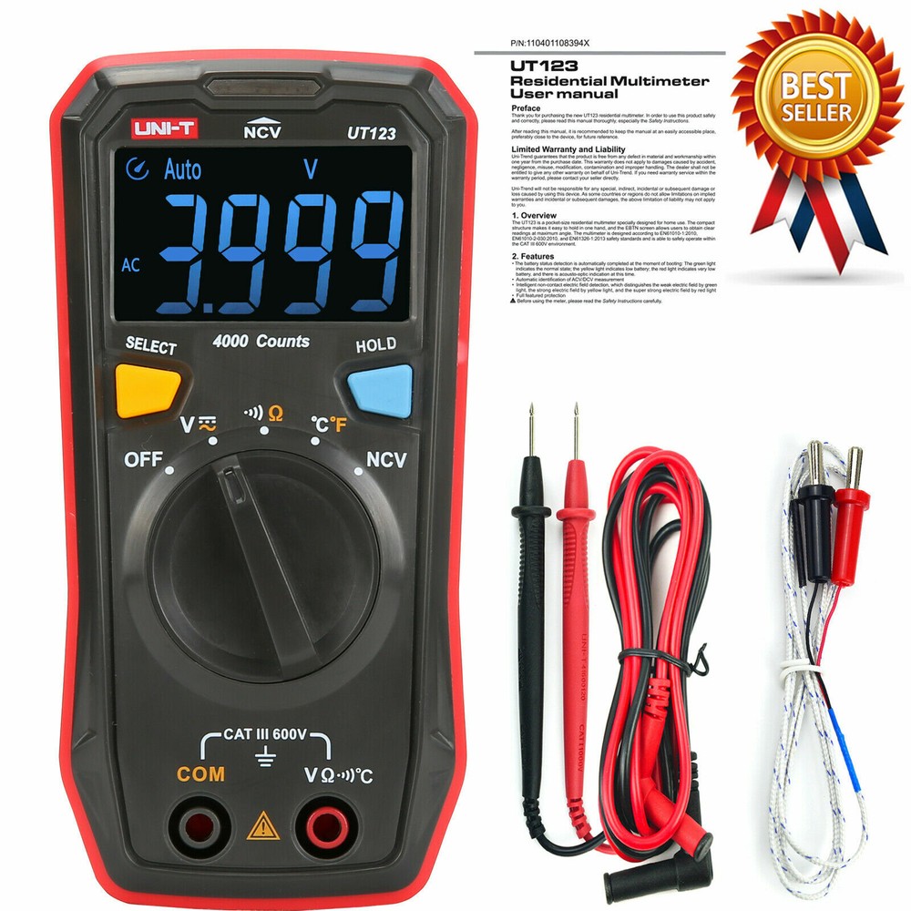 UNI-T UT123/UT123D Mini Digital Multimeter Auto Range Data hold AC DC Meter