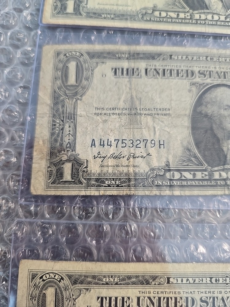 Three-$1 1935E "NO MOTTO" SILVER CERTIFICATE NOTES