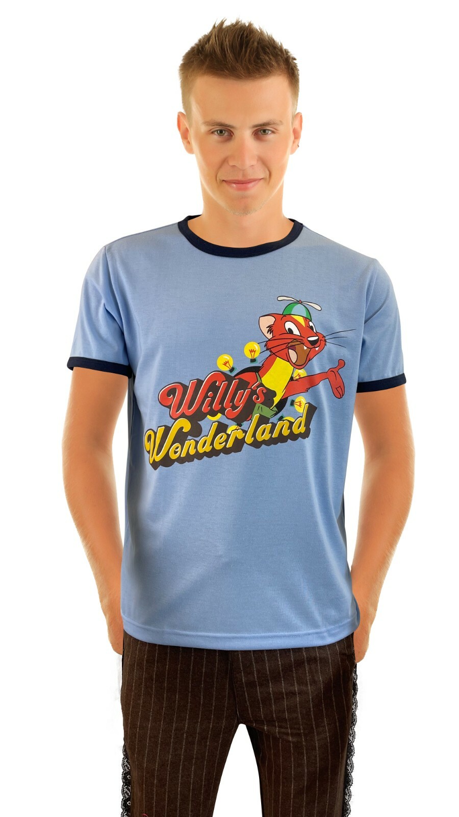 Willy's Wonderland Janitor T-shirt tee M L XL XXL Nicholas Cage Navy Blue Ringer